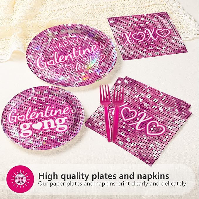 200Pcs Galentine's Day Party Supplies Happy Valentine Hot Pink