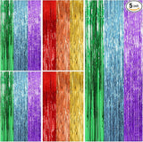 5 Pack Rainbow Party Backdrop Streamers Decorations Colorful Foil