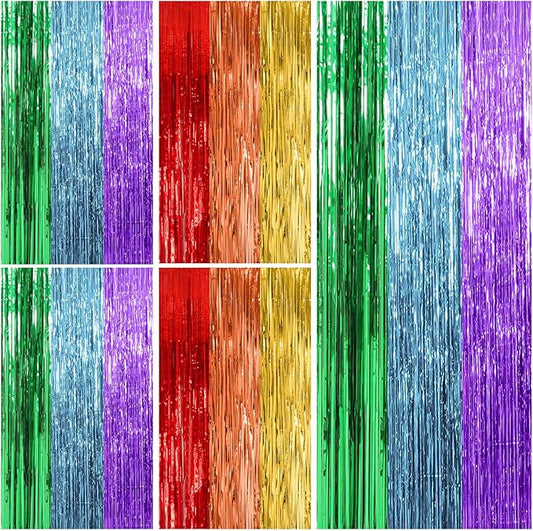 5 Pack Rainbow Backdrop Party Decorations Tinsel Curtain Party
