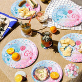 96 PCS Gender Reveal Plates Set Serve 24 Disposable Tableware for