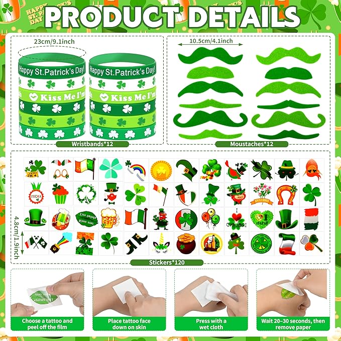 220 Pack St Patricks Day Accessories Shamrock Glasses Necklaces