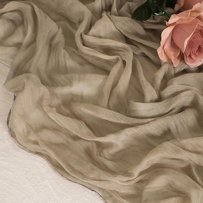 Snowkingdom 6 PCS Nude Brown Cheesecloth Table Runner, Taupe Light