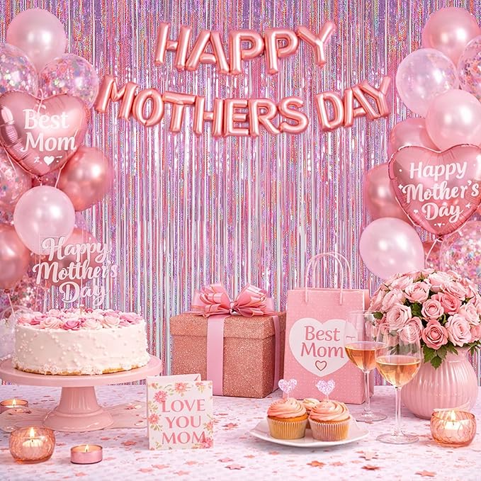 Melsan Pink Tinsel Curtains Backdrop, 3.2 ft x 8.2 ft Sparkle