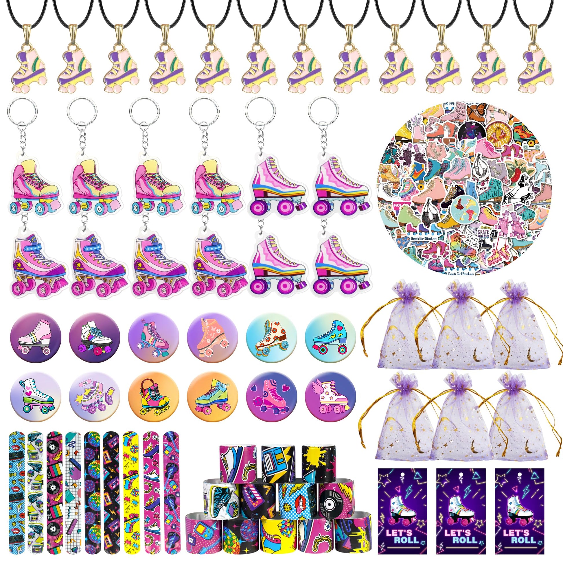 Tazimi 122 PCS Roller Skate Party Favors Skating Party Supplies with