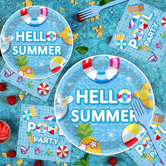 96 Pieces Pool Party Tableware Set for Summer Beach Table