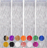 Voircoloria 4 Pack Laser Silver Foil Fringe Backdrop Curtains, Tinsel