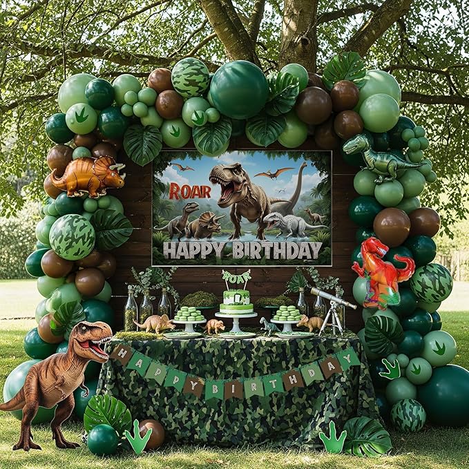 Dinosaur Birthday Party Decorations with Dinosaur backdrop Hunter