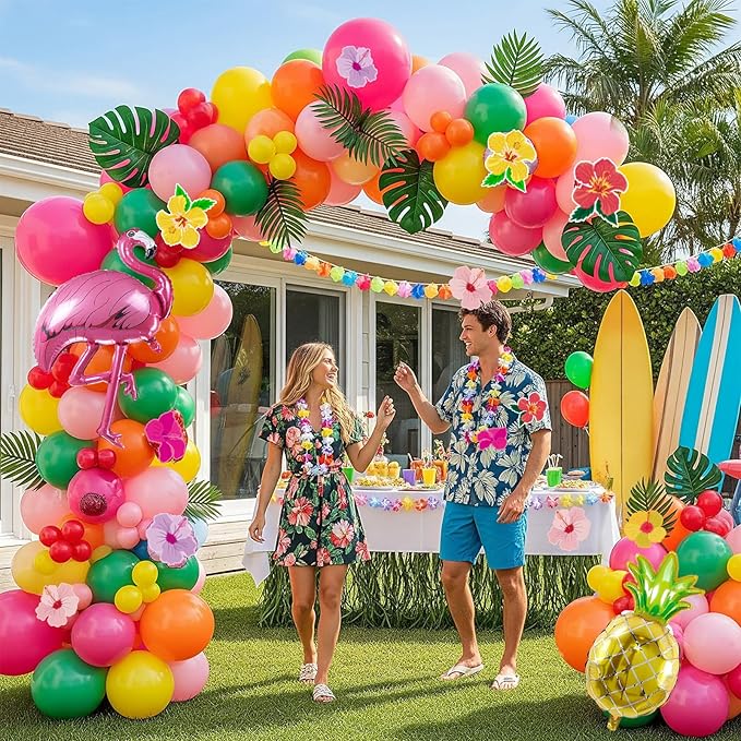 Summer Tropical Balloon Arch Kit Hot pink yellow orange Balloon Luau