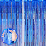 Voircoloria 2 Pack Blue Foil Fringe Backdrop Curtains, Tinsel