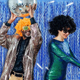 Blue Tinsel Foil Fringe Curtains Wavy Backdrop for Parties Sparkle