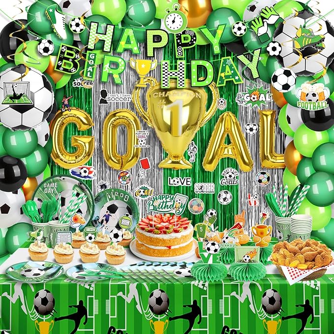 Soccer Party Decorations 255PCS Green Soccer Birthday Party Supplies