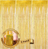 Voircoloria 3 Pack 3.3 x 8.2 ft Laser Gold Foil Fringe Backdrop