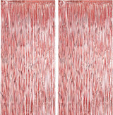 Voircoloria 2 Pack Rose Gold Foil Fringe Backdrop Curtains, Tinsel