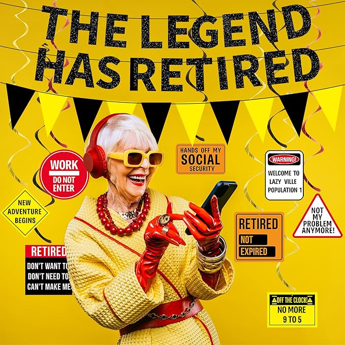 Retirement Decorations Men Women Caution Happy Retirement Banner