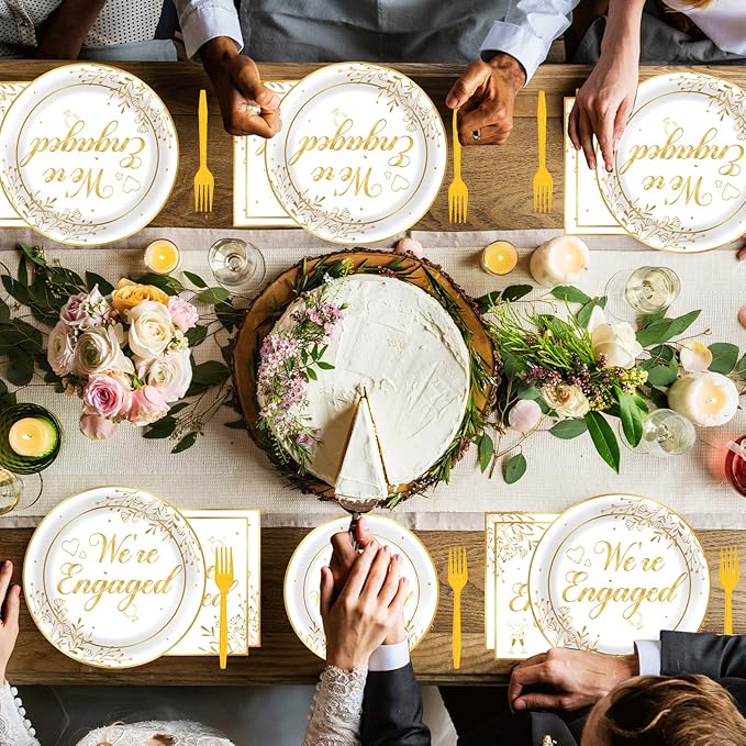 96Pcs Happy Engagement Party Supplies Engagement Paper Plates