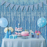 BRAVESHINE Light Blue Tinsel Foil Fringe Curtains - 2Pcs 3.2x8.2 ft