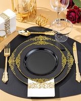 Nervure 350PCS Black Plastic Plates - Black Plastic Dinnerware Sets