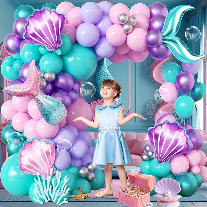 106pcs Mermaid Balloon Garland Arch Kit with Giant Foil Tail & 3