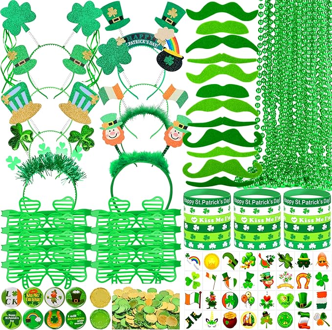 220 Pack St Patricks Day Accessories Shamrock Glasses Necklaces
