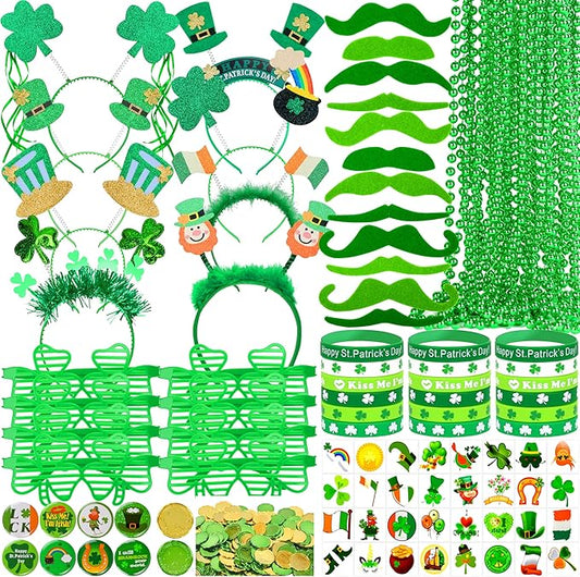 220 Pack St Patricks Day Accessories Shamrock Glasses Necklaces