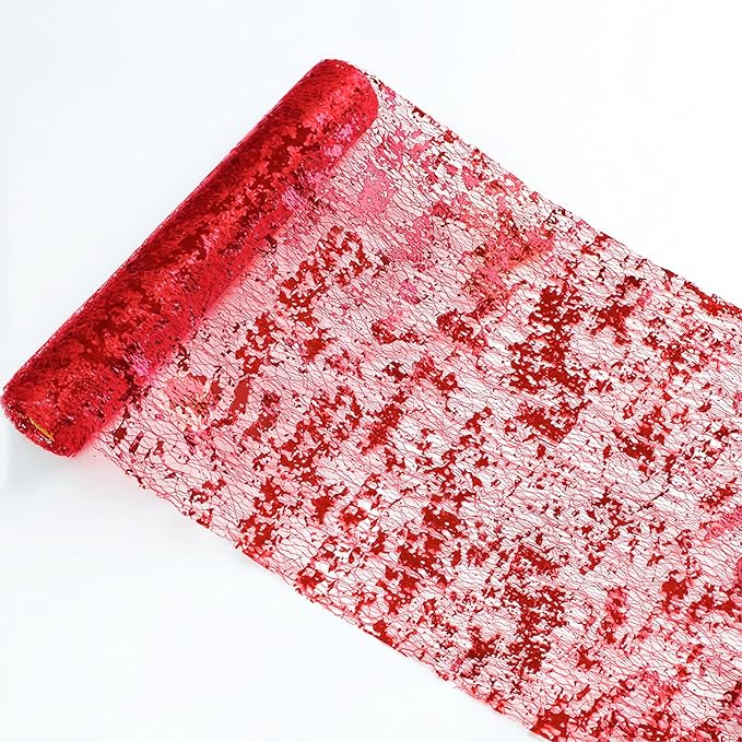 Snowkingdom 2Pcs Red Table Runner Roll Sequin Glitter Metallic Foil