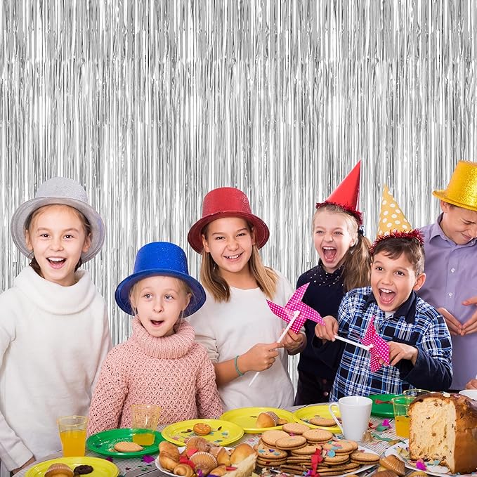 8 Pack Silver Backdrop, 3.28 FT x 7.05 FT Birthday Backdrop, Metallic