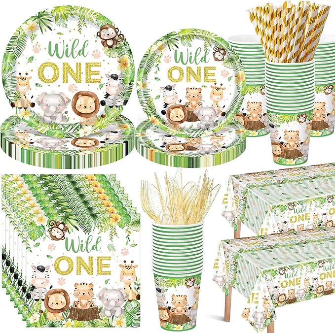 452 Pcs Wild One Birthday Party Decorations for 50 Safari Jungle