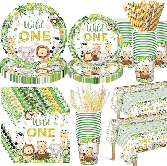 452 Pcs Wild One Birthday Party Decorations for 50 Safari Jungle