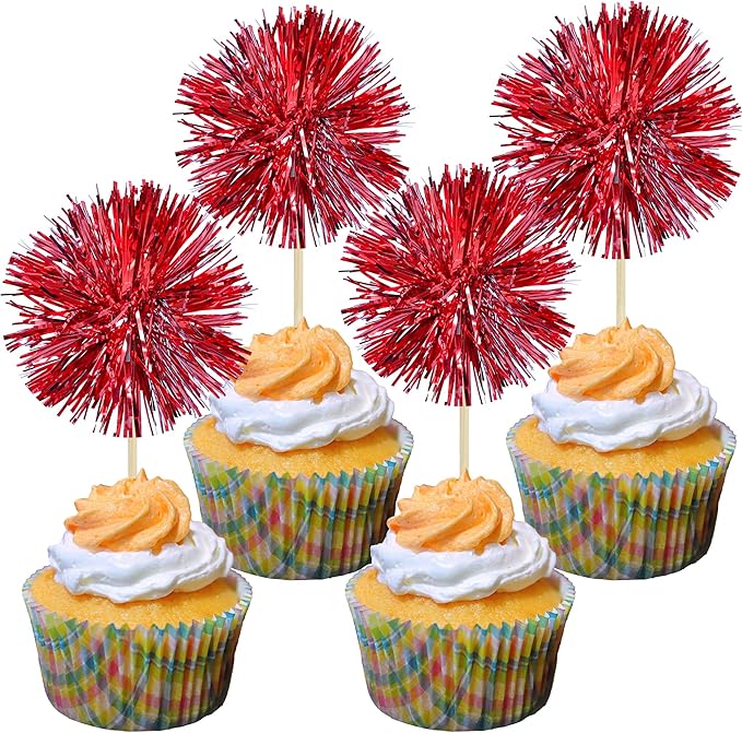 Gyufise 30Pcs Foil Firework Cupcake Toppers Sparkle Tinsel Cake #16