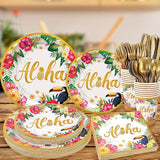 Golden Tropical Luau Party Tableware Supplies 168PCS Hawaiian Plates
