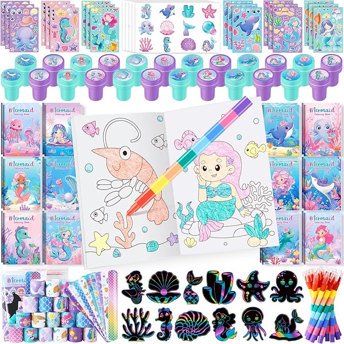 96Pcs Mermaid Party Favors Little Mermaid Coloring Books Crayon