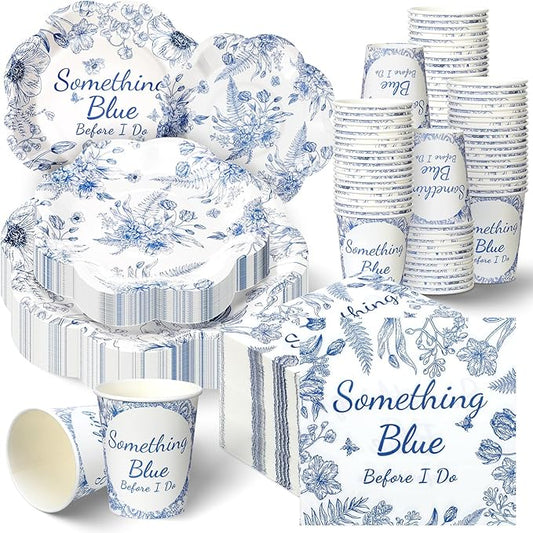 250 Pcs Something Blue Bridal Shower Decorations Scalloped Blue and