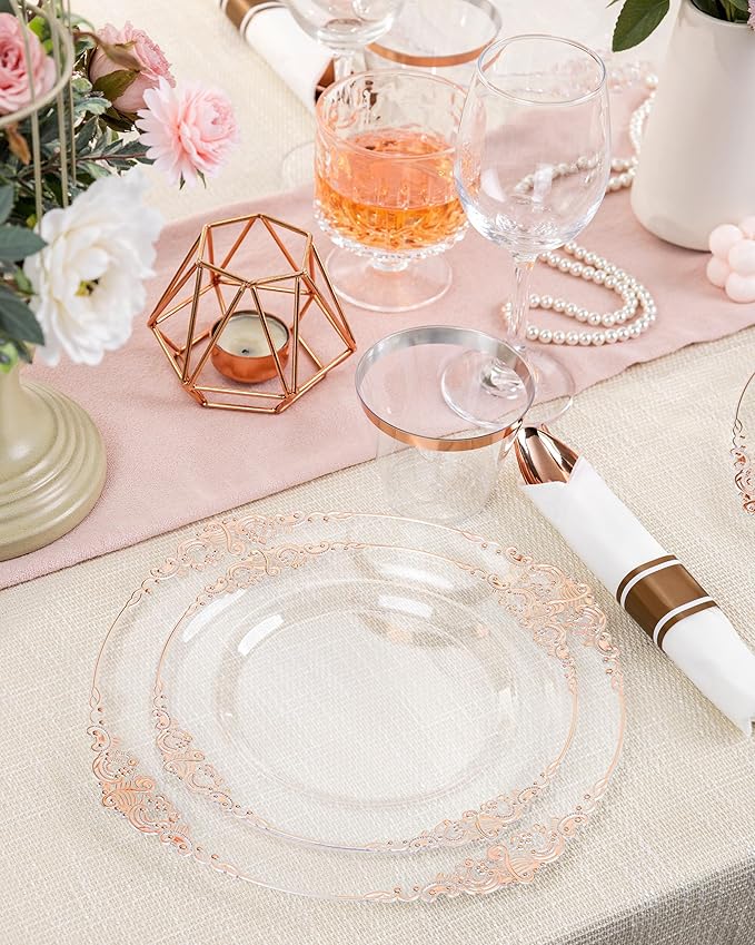 Nervure 175PCS Rose Gold Plastic Plates - Disposable Rose Gold Party