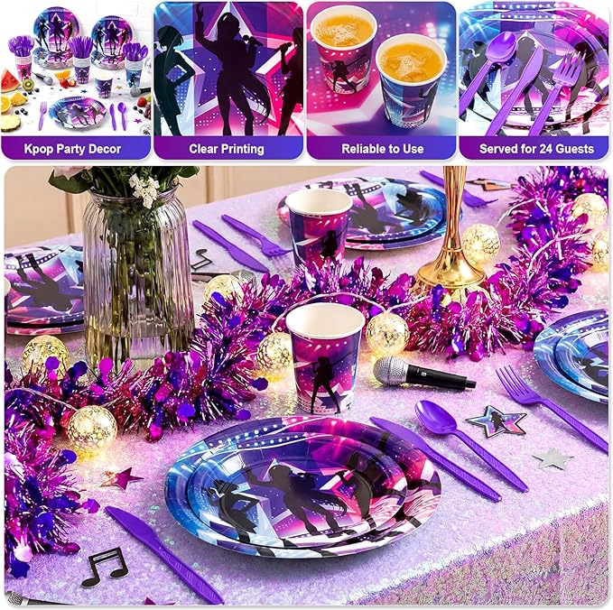 144 Pcs Kpop Birthday Decorations Kpop Party Plates Cups Knives Forks