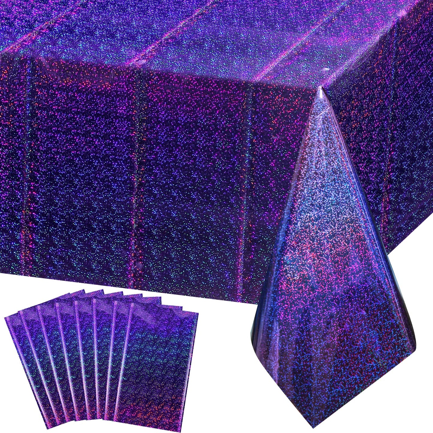 FunnyPars 8 Pack Iridescent Plastic Tablecloths Shiny Disposable Laser