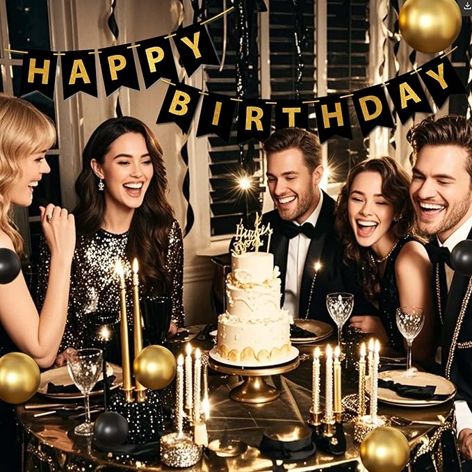 Black and Gold Birthday Party Decorations for Men Women Includes