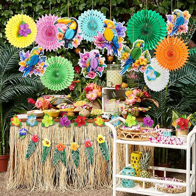 Tropical Party Decorations Hawaiian Party Decor with Paper Parrots