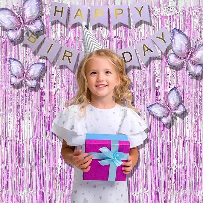 BRAVESHINE Iridescent Purple Foil Curtain - 2 Pack 3.2x6.5ft