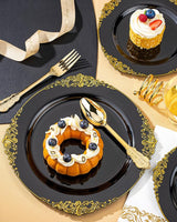 Nervure 350PCS Black Plastic Plates - Black Plastic Dinnerware Sets