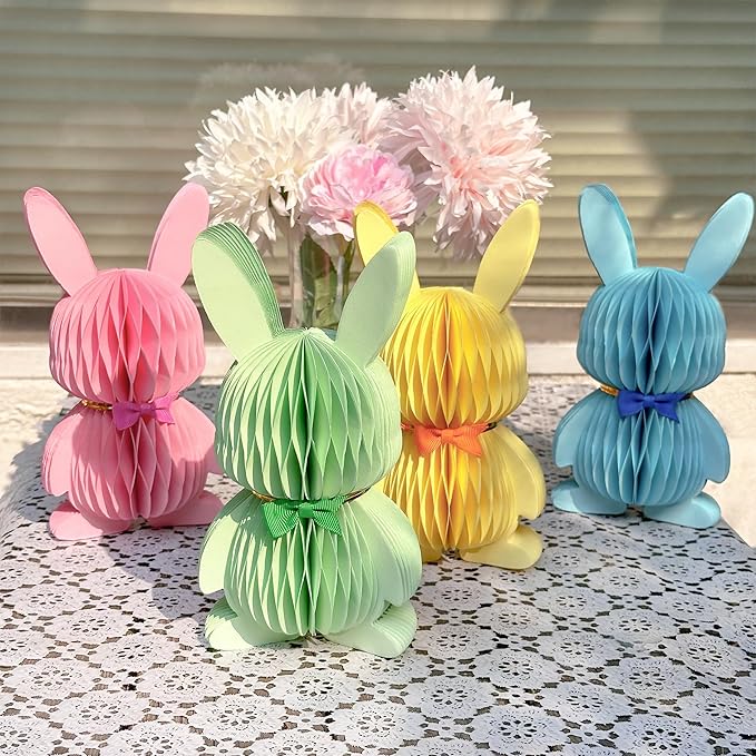Easter Decorations 4 PCS Easter Bunny Honeycomb Colorful Easter