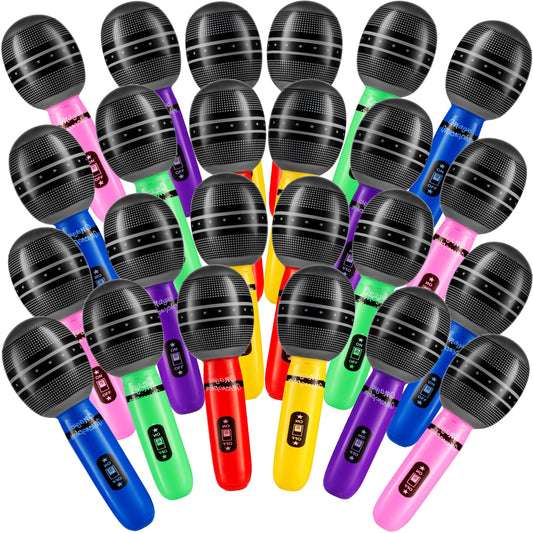 Inflatable Microphones for Parties - (Pack of 24) 10-inch Neon Colors