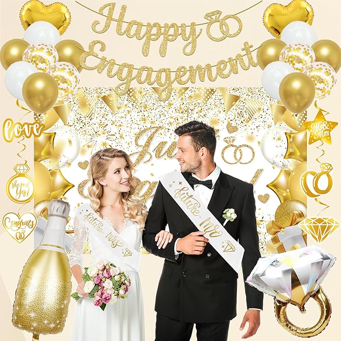 Gold Engagement Party Decorations for Couple Just Engaged Backdrop
