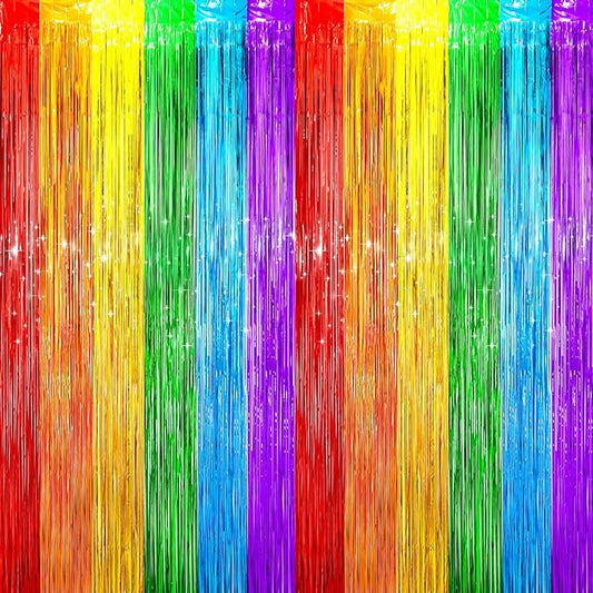 Voircoloria 4 Pack Rainbow Foil Fringe Backdrop Curtains, Tinsel