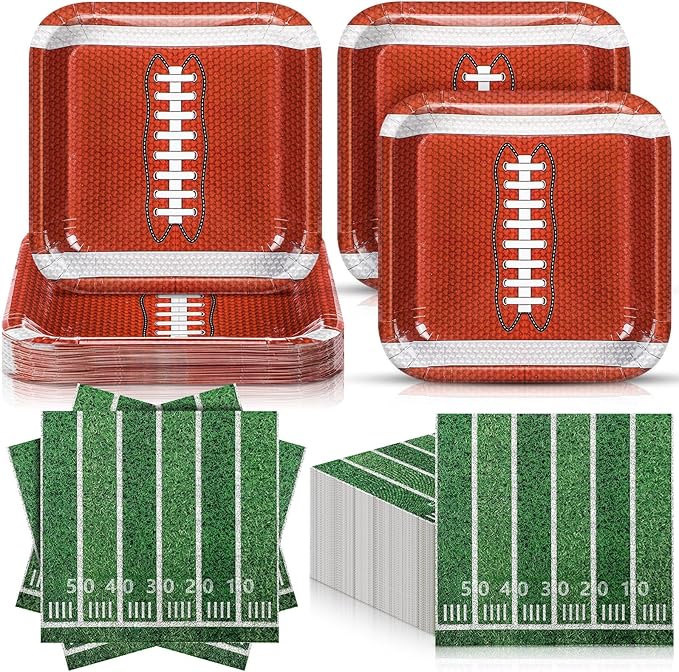 72 Pcs Football Paper Plates and Napkins Football Party Supplies Set