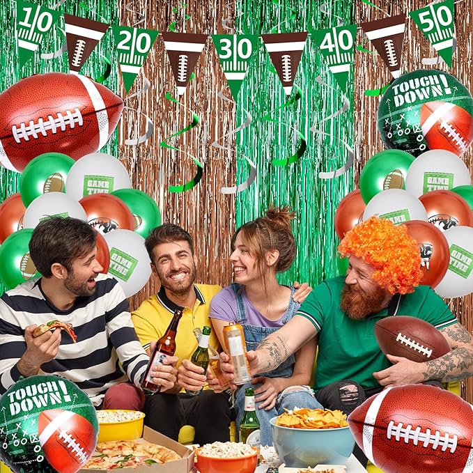 55Pcs Football Party Decorations Streamers Balloons Football Photo