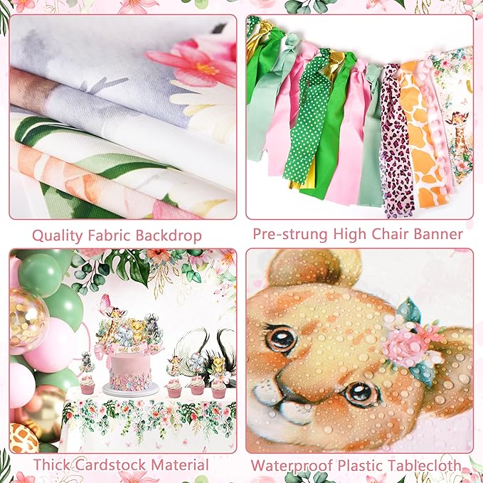 Wild One Birthday Decorations for Girls 114 Pcs Safari Jungle Theme