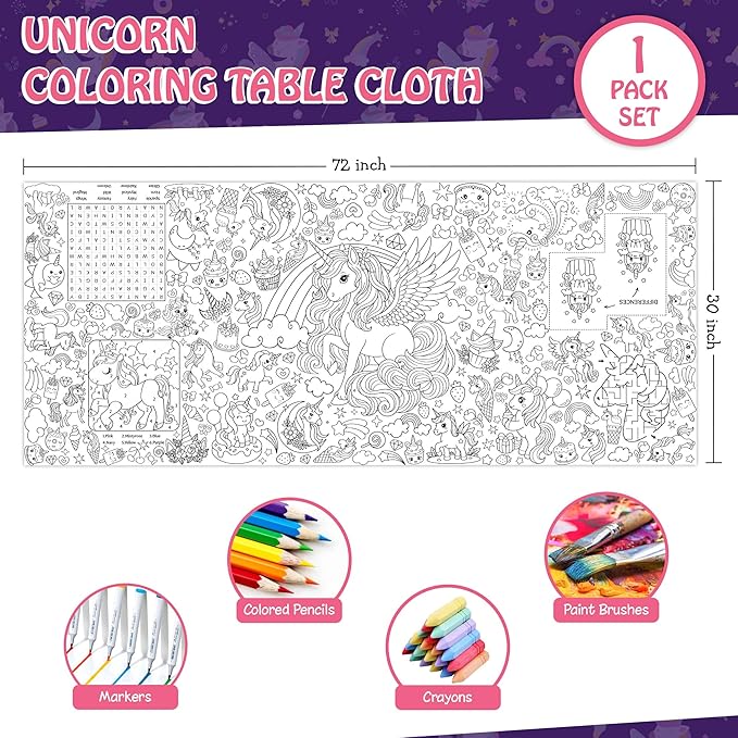 Unicorn Coloring Tablecloth for Kids Magical 30x72 Inch Poster with