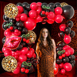 110pcs Red and Black Balloon Garland Arch Kit with 3 Cheetah Leopard