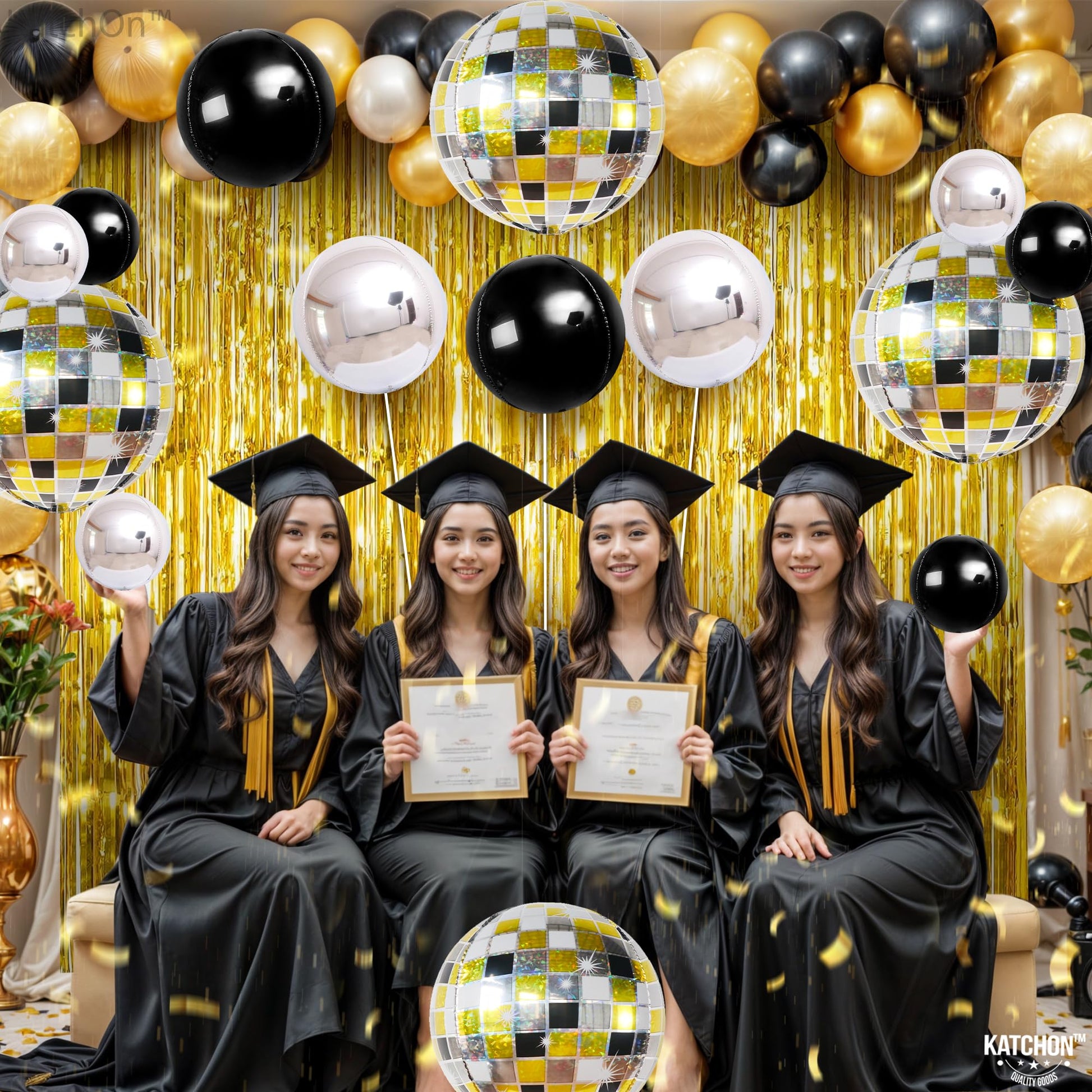KatchOn, Disco Ball Balloons - Big 22 Inch, Pack of 14 | Black and
