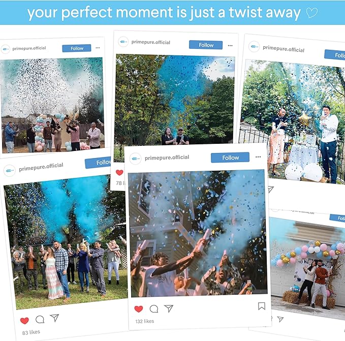 PrimePure Gender Reveal Confetti Cannon - Biodegradable Powder &